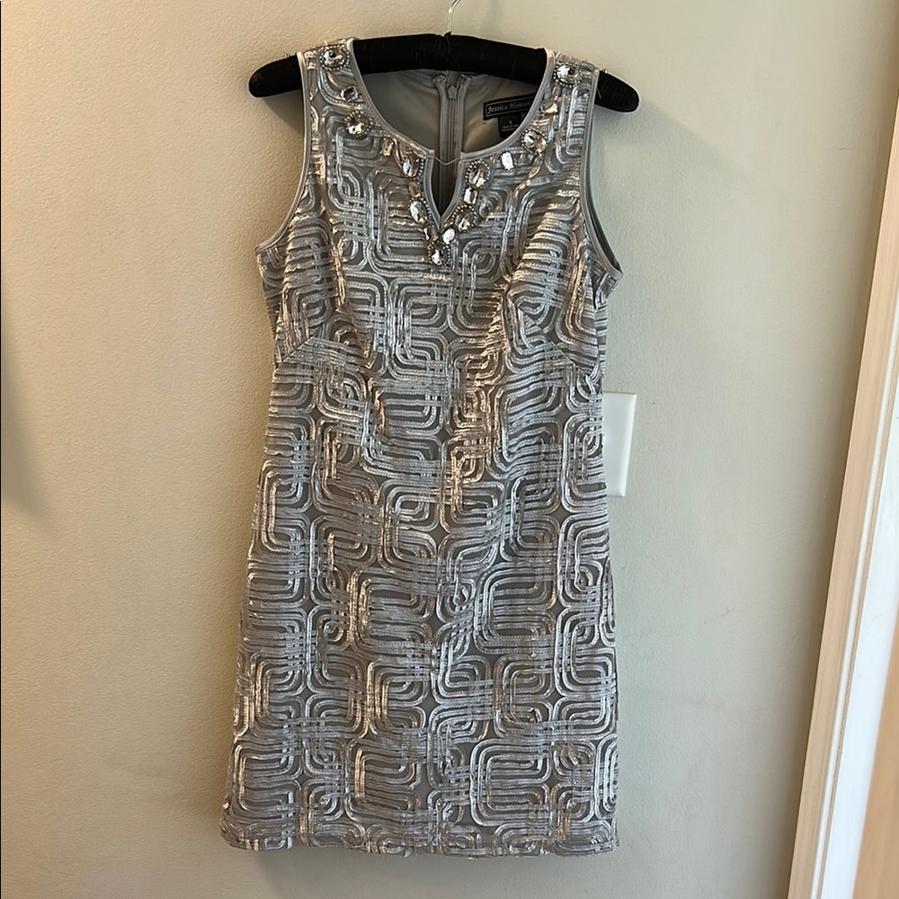 Jessica Howard Silver Gray Sleeveless Sheath Midi